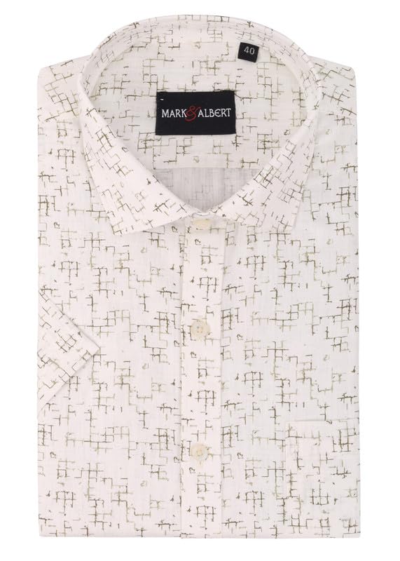 Image of Mark & Albert Men's Half Sleeve Cotton Linen Shirt Blue