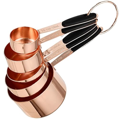 Juego de 5 tazas medidoras de acero inoxidable | Cucharas medidoras de 30, 60, 80, 125, 250 ml para cocinar, hornear, ingredientes líquidos y secos, oro rosa