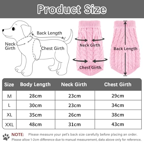 FWLWTWSS Hundepullover, Winter Warmer Hundepulli Rosa-M, L, Klassisch, Einfarbig, Hund, Textil, Pullover, Hundepullover