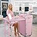 BYOOTIQUE Pink Rolling Manicure Table with Storage and Telescopic Handle Foldable Beauty Salon Makeup Station for Professional Makeup Artist Manicurist Nail Bar Technician Hairstylist Barbershop