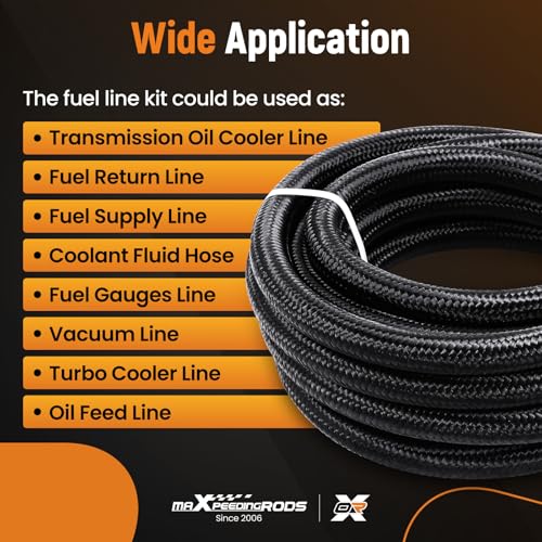 Image of maXpeedingrods 8AN 16FT Fuel Line Kit 1 /2 inch Gas Oil Line Hose AN8 Fitting Transmission Cooler Lines CPE Nylon Stainless Steel Braided + 10PCS 8AN Push Lock Fitting Hose End