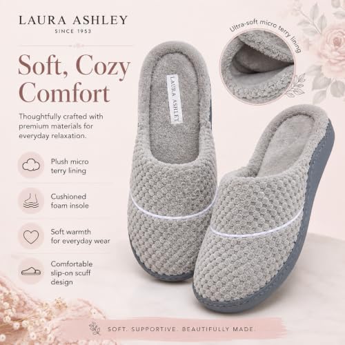 Image of Laura Ashley Women's Spa Slip-On Rugged Scuff Slipper, Non-Slip House Slippers with Cushioned Insole for Ladies