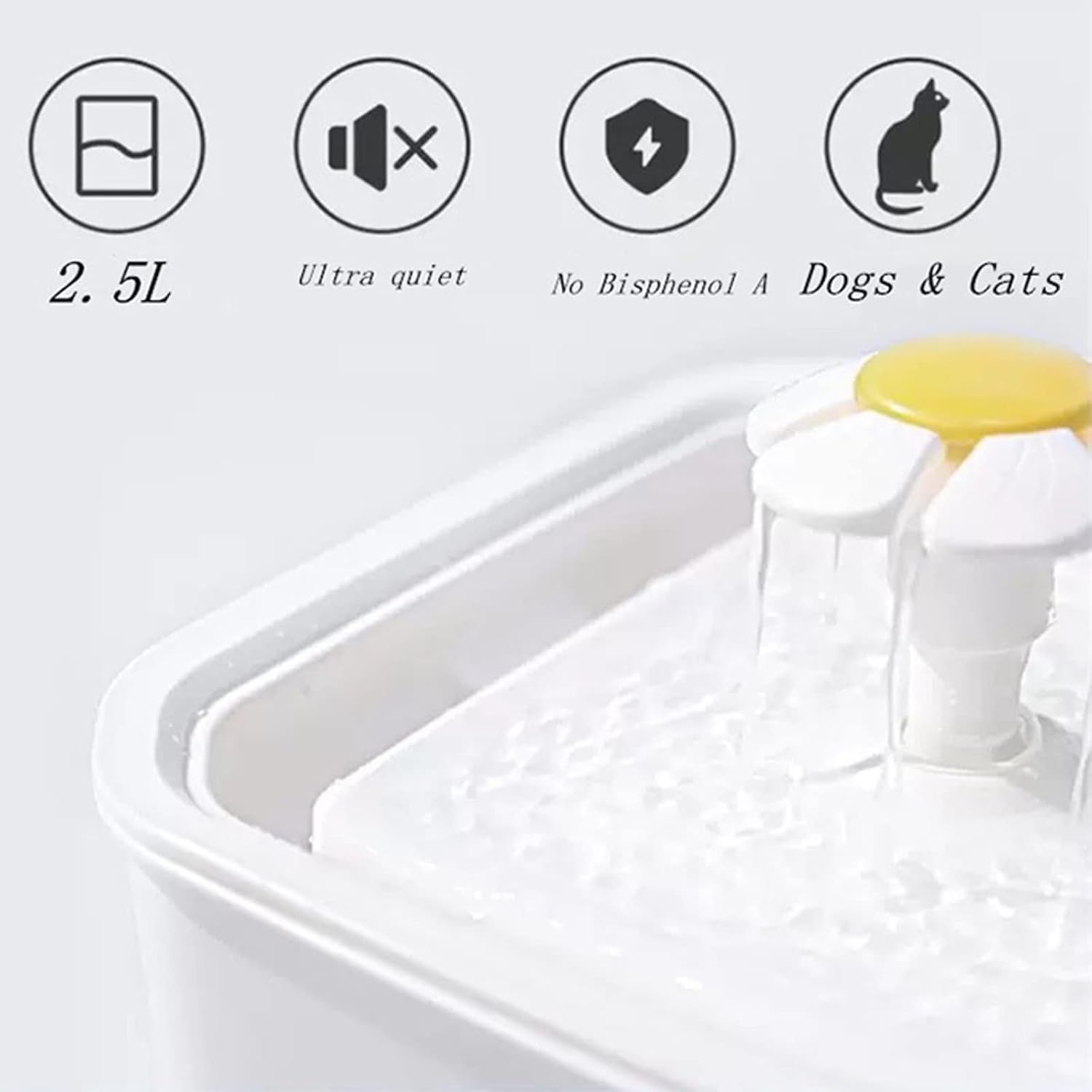 2.5L Pet Water Fountain, Automatic Dog Water Fountain with 3 Different Flow Modes, Quiet Cat Water Drinking Dispenser for Dogs Cats,White