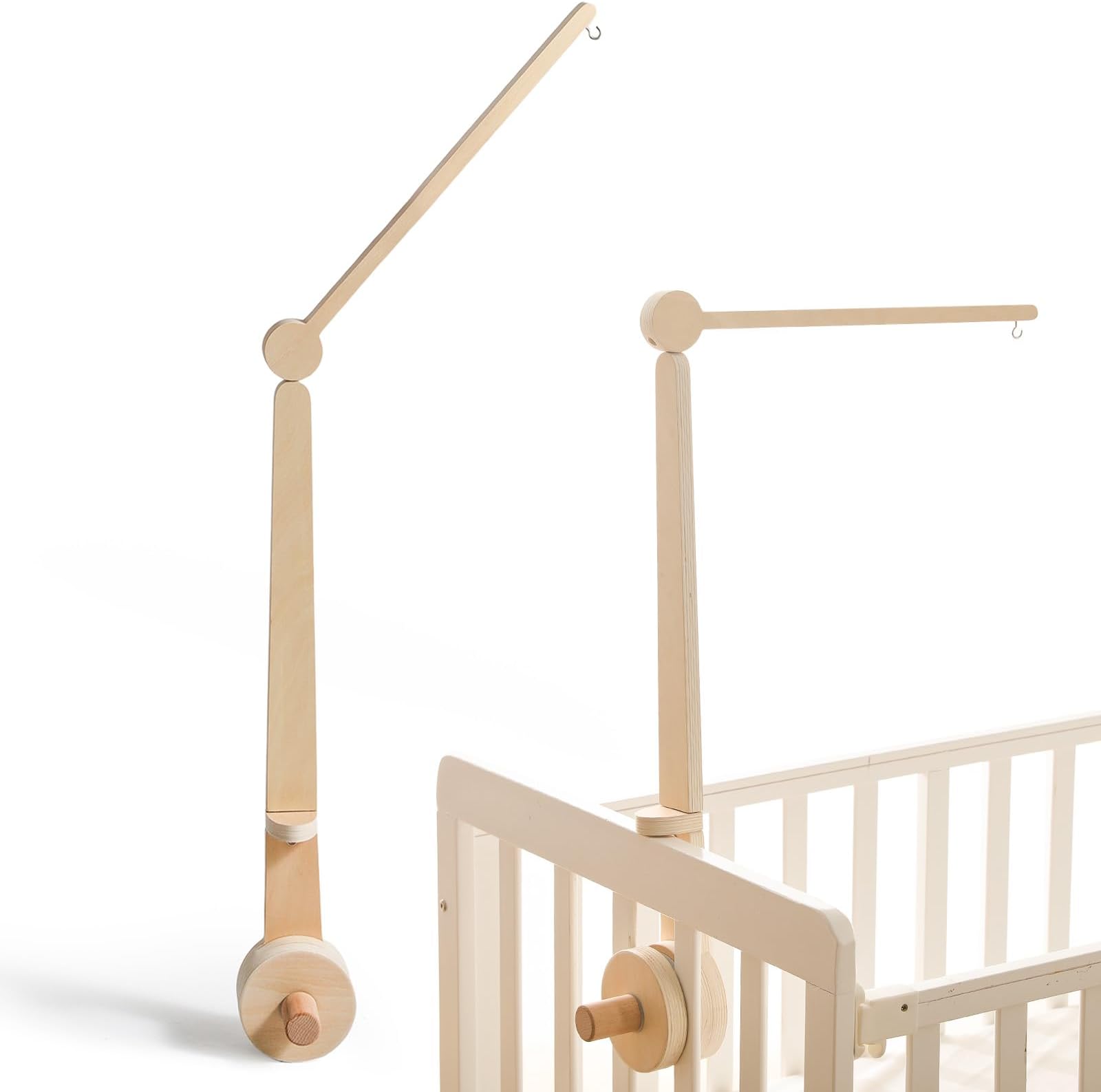 Mamimami Home Wooden Mobile Holder for Baby Cot with 2 Height Settings, Stabilising Attachment for Additional Safety, Stable & Secure Design for Nursery Mobile, Solid Wood