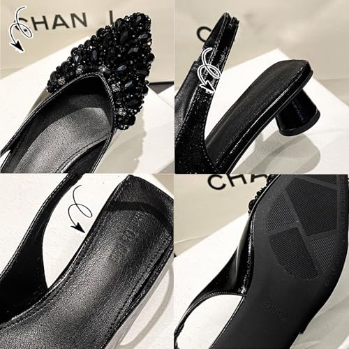 Women's Rhinestone Kitten Heel Slingback Sandals,Comfort Pointed Toe Slip On Block Heels Closed Toe Wedding Dress Pumps Shoes3