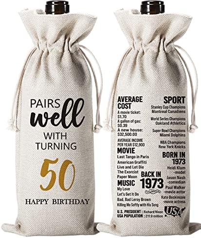 Henghere 50th Birthday Gift for Women Men, Birthday Wine Bag Gift, 50 Years Old Birthday Party Decor Gift