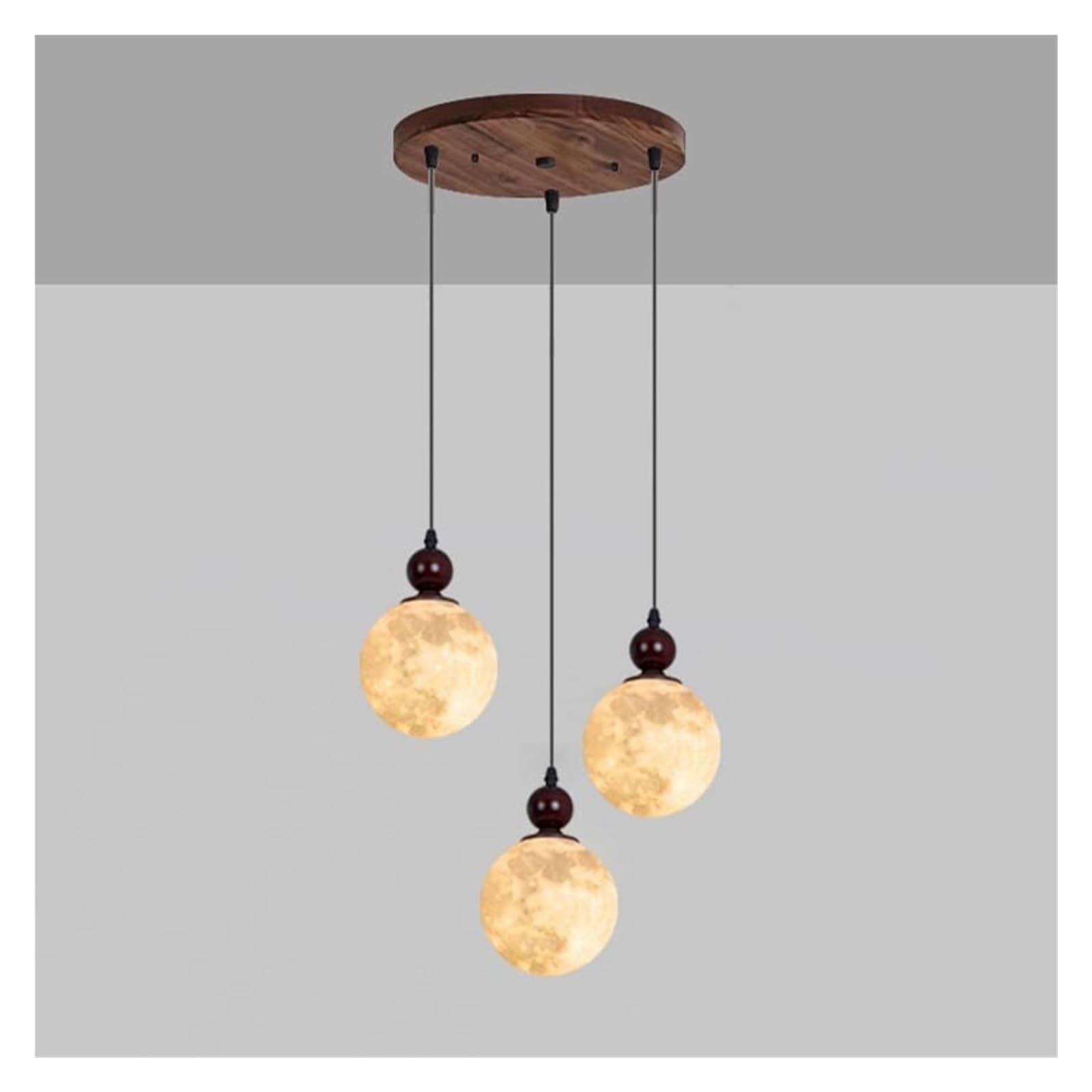KHUKHU Globe Pendant Light Fixture Mid Century Milk Glass Pendant Light Kitchen Island Moon Hanging Lamp Vintage Farmhouse Wood Chandelier for Dining Room Bedroom Stairwell(Acrylic Moon 3 Light)