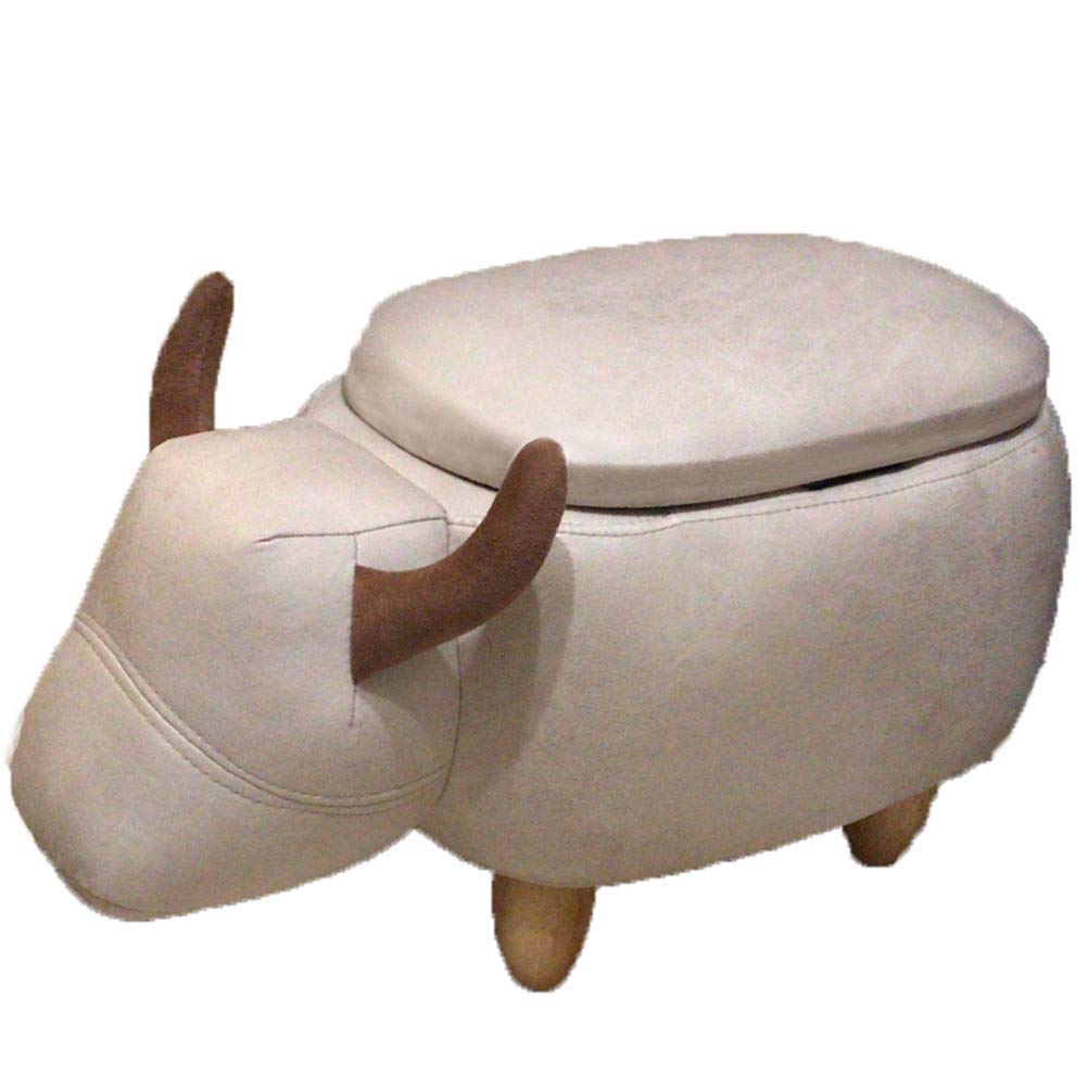 Poufs tabourets multifonctions en simili cuir beige bovin