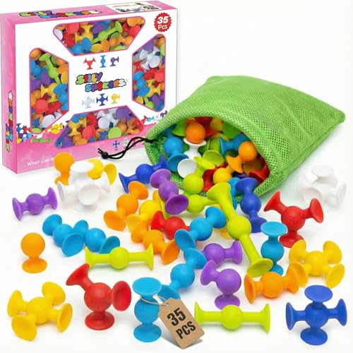 Image of 35 PCS Baby Suction Toys - Fun Baby Bath Games, Bath Toys for Toddlers, Educational Toddler Sensory, Interactive Play of Building, Montessori Toys Stocking Stuffers for Kids