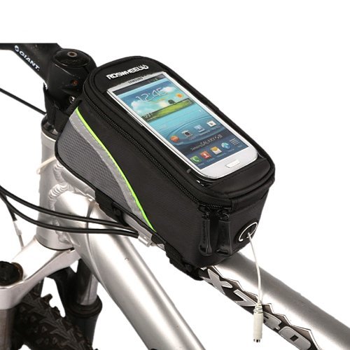 Roswheel Cycling Bike Bicycle Frame Pannier Front Top Tube Bag Waterproof for iPhone Samsung 4.8 inch Mobile Cell Phone Green Black