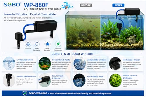 Image of FAH WP-880F TANK TOP FILTER Sobo Power 15W| Max Flow: 650L /H | 1.5Ft to 2.5ft Aquarium | For Super Cleaning with inchFREE inch Cotton Pad (submersible)