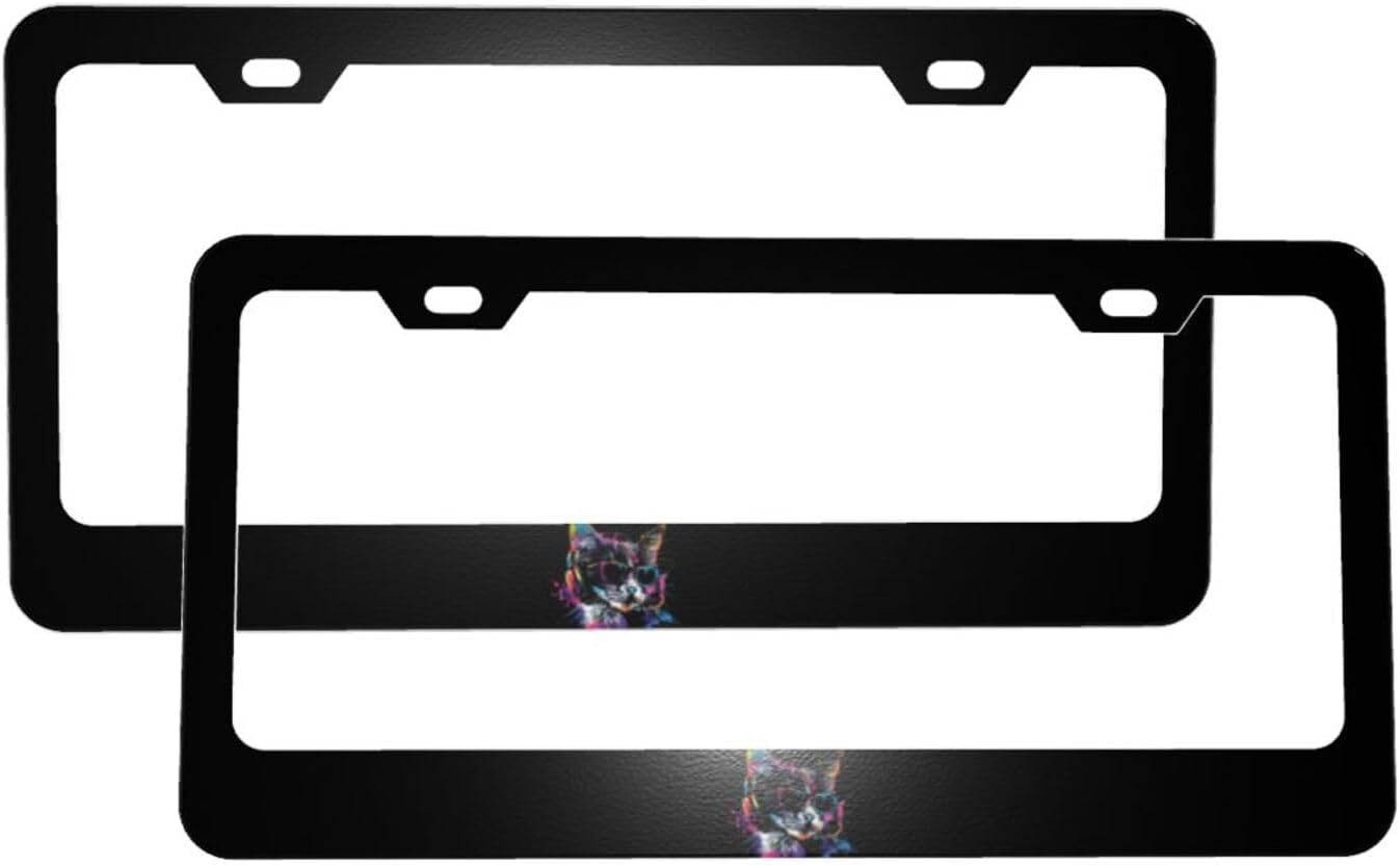 Colored Cat Eyeglasses Matte Aluminum License Plate Frame with Black Screw Caps，2pcs 2 Holes Black Licenses Plates Frames,Car Licenses Plate Covers Holders for Us Vehicles/Women/Men
