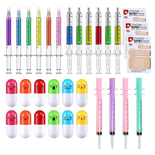 Gobesty 4 Pluma Jeringa Boligrafo Formas, 12 Bolígrafo Jeringa Pluma De Resaltado, Resaltador De Jeringa Pluma, 12Bolígrafos Con Forma De Cápsula Para Estudiante Enfermera Doctores