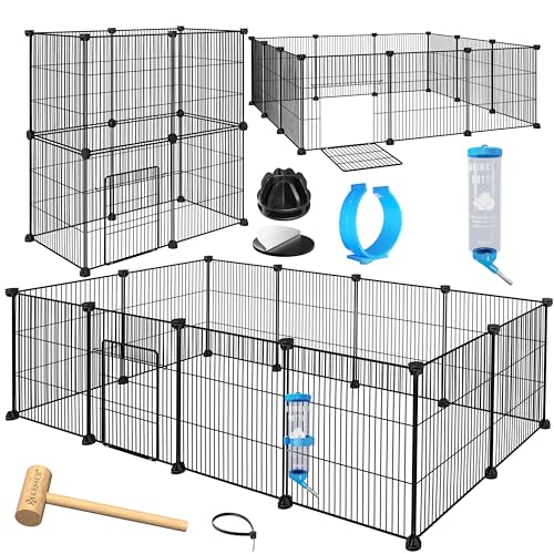 KESSER® Freigehege Gittergehege für Kaninchen aus Metallgitter XXL Kleintiergehege Meerschweinchen Gehege Freilauf, Kleintierkäfig Laufgitter Hasenstall für Innen/draußen, inkl. Komplettset & Flasche