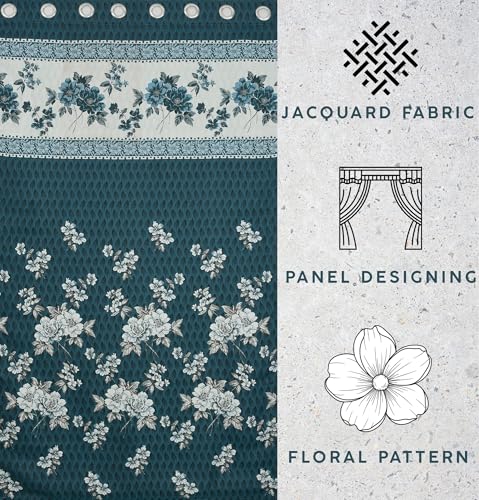 Image of Homefab India Jacquard Jute Curtains Room Darkening - Long Door 9 feet, Pack of 1 Curtain, Blue Floral