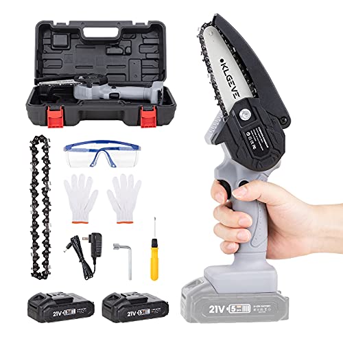 Mini Chainsaw Electric Chain Saw - KLGEVE 4 Inch One-Hand Handheld Small Cordless Chainsaw, 21V Rechargeable Battery Operated, for Tree Trimming and Branch Wood Cutting