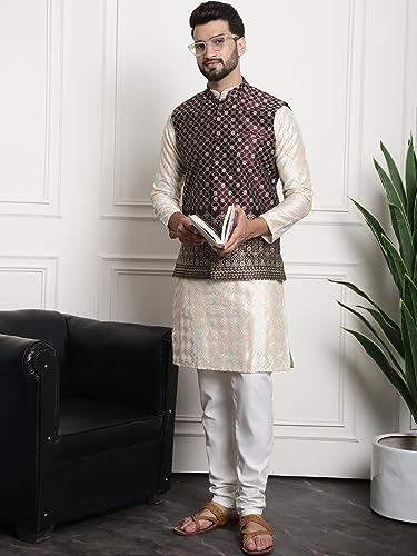 Image of SOJANYA (Since 1958 Men's Silk Blend Kurta and Pyjama with Nehru Jacket