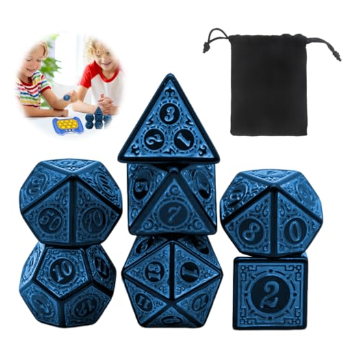 WeddHuis 7 Pezzi Set di Dadi Poliedrici con Tasche Dadi Poliedrici a Due Colori per Dungeons and Dragons RPG DND MTG Giochi di Carte da Tavolo (D20, D12, D10, D%, D8, D6, D4) (Blu)