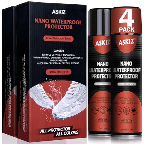 ASKIZ Shoe Protector Spray,10.5 OZ Rain & Stain Waterproof Spray for Shoes - Suede Protector Spray for Sneaker, Leather, Boots, Nubuck, Fabric, Canvas, White Shoe and Rain Protection (4 Pack)