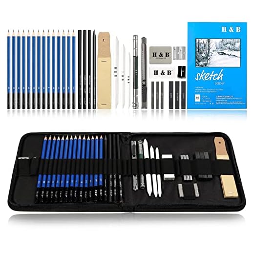 H & B 35Pcs Profesional Dibujo de Arte y Lápiz Dibujo Conjunto de Lápiz de Carbón, Lápiz de Grafito, Borrador Etc Herramienta de Dibujo a Lápiz Completo con Bolsa de Cremallera Portátil