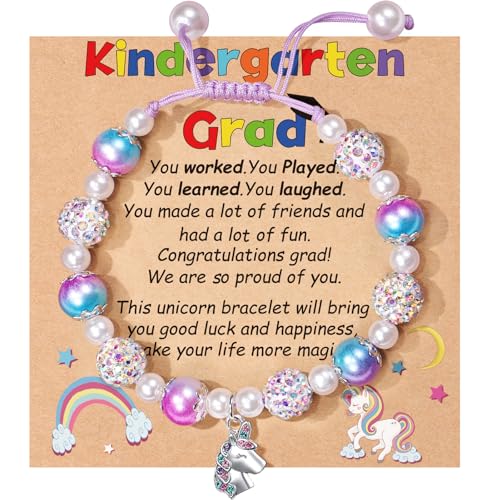 Image of Trabuono Kindergarten Preschool Graduation Gifts for Girls, 2025 Graduation Gifts for Her 5TH Grade Grad Gift Unicorn Charm Bracelet for Daughter Granddaughter Niece with Card Present Boxed