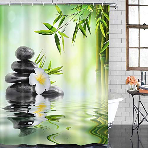Artsocket 4 Pcs Shower Curtain Set Frangipani Bamboo Water Flower Leaves Nature With Non-Slip Rugs Toilet Lid Cover And Bath Mat Bathroom Decor Set 72" X 72" #TOP1