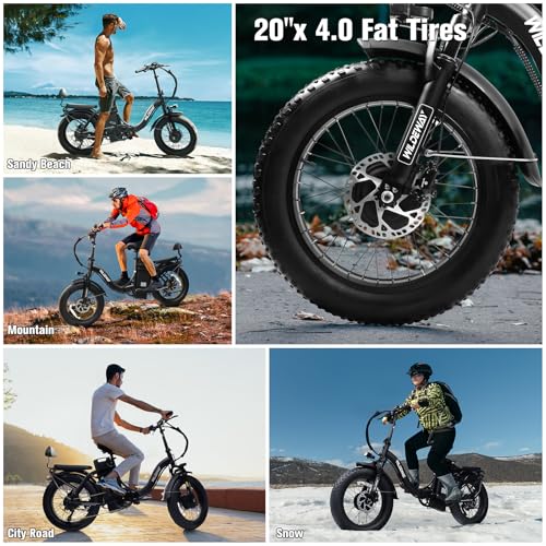Image of Wildeway Folding Electric Bike for Adults,2000W Dual Motor Ebike 20x4.0 Fat Tire All-Terrain 28MPH,48V 32Ah /60Ah Removable Battery,7-Speed,Dual Hydraulic Disc Brake,City Commuting Delivery Bicycle