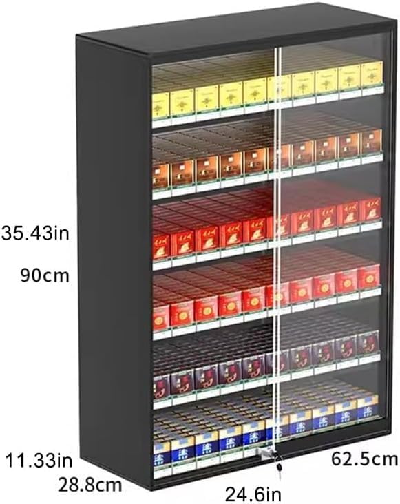 Wall-Mounted Cigarette Display Cabinet with Lock, Sliding Door Retail Merchandising Rack for Shops, Black 92.5x28.8x75cm - Ideal for Retail Stores and Markets