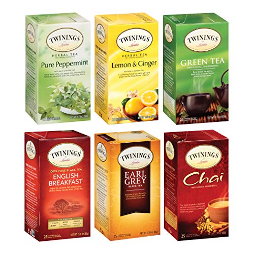 Twinings Variety Pack Tea Bags, 25 Count (Pack Of 6) (English Breakfast, Earl Grey, Lemon Ginger, Peppermint, Green, Chai) #TOP2