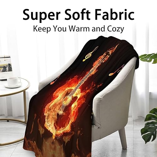 Mercuryelf Guitar Throw Blanket - Soft, Fuzzy & Warm - 30x40 Inches Small Blankets for Lap, Crib - Black Flame Cool Throws Gift for Guitar Lovers