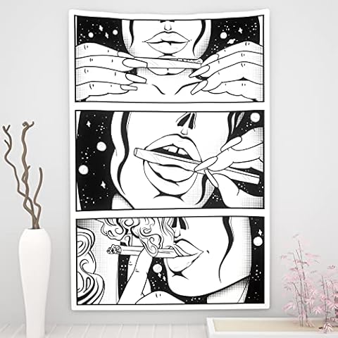 Ovenbird Anime Tapestry for Bedroom Aesthetic, Black and White, Vertical, 59" X 39" Cover