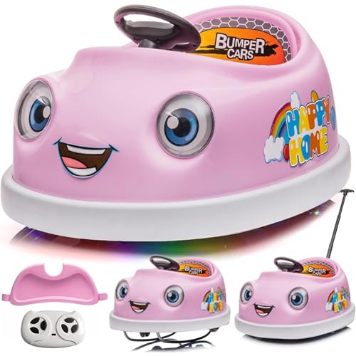 Image of 12V Dual Battery Electric Ride on Kids Bumper Car w/Remote Control,360 Degree Spin,Push Rod Rocker Horse Function,3-Speeds Babies & Toddlers Bumping Car Ride on Toy Gift for 1-4 Years Children (Pink)
