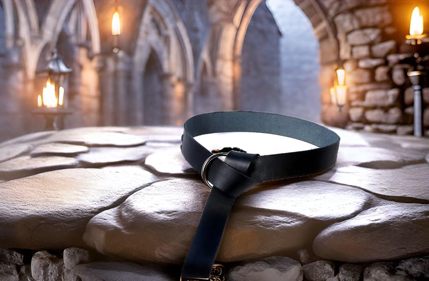 NauticalMart Viking Leather Belt Medieval Armour O Ring Belt Black for Men Women Medieval Events, LARP, Renaissance, Renfaire Cosplay Costume Hand Crafted3