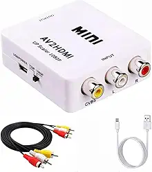 Kit Conversor RCA para HDMI Com Cabo, AV para HDMI, Mini 1080P Composto CVBS Adaptador de Áudio e Vídeo Compatível Com PAL/NTSC para TV/PC/PS3/STB/Xbox VHS/VCR/Blue-Ray DVD Players