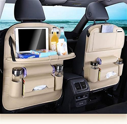HEYLOVE Car Seat Protector+Backseat Organizer with Tablet Holder and Foldable Tray, Durable Quality Seat Covers,Luxury PU Leather Car Seat Back Organizer,Travel Accessories Organizer.（Beige 2-pack）