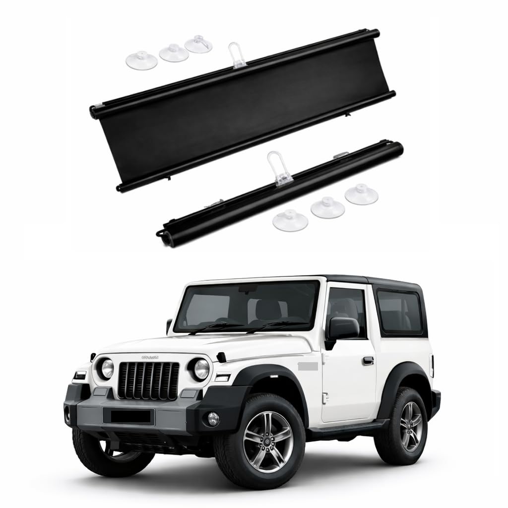 Car Windshield Roller Sunshade for Front & Rear Glass Self Retractable Folding Sun Shade UV Rays & Heat Block Protection Black Film Suitable for Mahindra Thar.-image-8