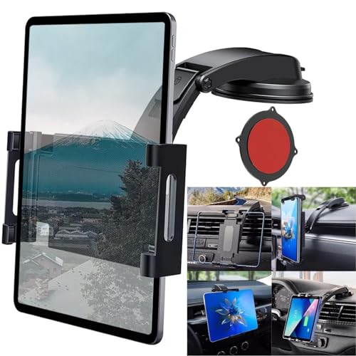 タブレットホルダー 車載 吸盤式 [2025新登場] スマホホルダー 車 ダッシュボード用 超強力粘着ゲル+真空吸盤 ipad 車載ホルダー 360度回転 安定性 転落防止 防振 自由調節 伸縮アーム 取り付け簡単 5.5～11インチ全機種対応 日本語説明書付き
