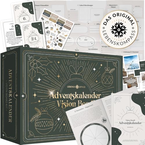 Lebenskompass® Adventskalender 2025 Vision Board - Erreiche Deine Ziele in 2026 - Achtsames Workbook mit wertvollen Aufgaben - Geschenk für die Adventszeit mit Bildern, Sprüchen und Stickern