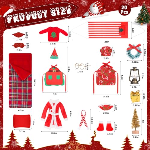 Image of 20 Pcs Christmas Elf Doll Clothing Accessories, Sleeping Bag Christmas Accessory for Elf Doll Include Elf Sleeping Bag Apron Chef Hat Sweater Scarf Glasses Bathrobe Shoes Hammock for Elf Doll Decor