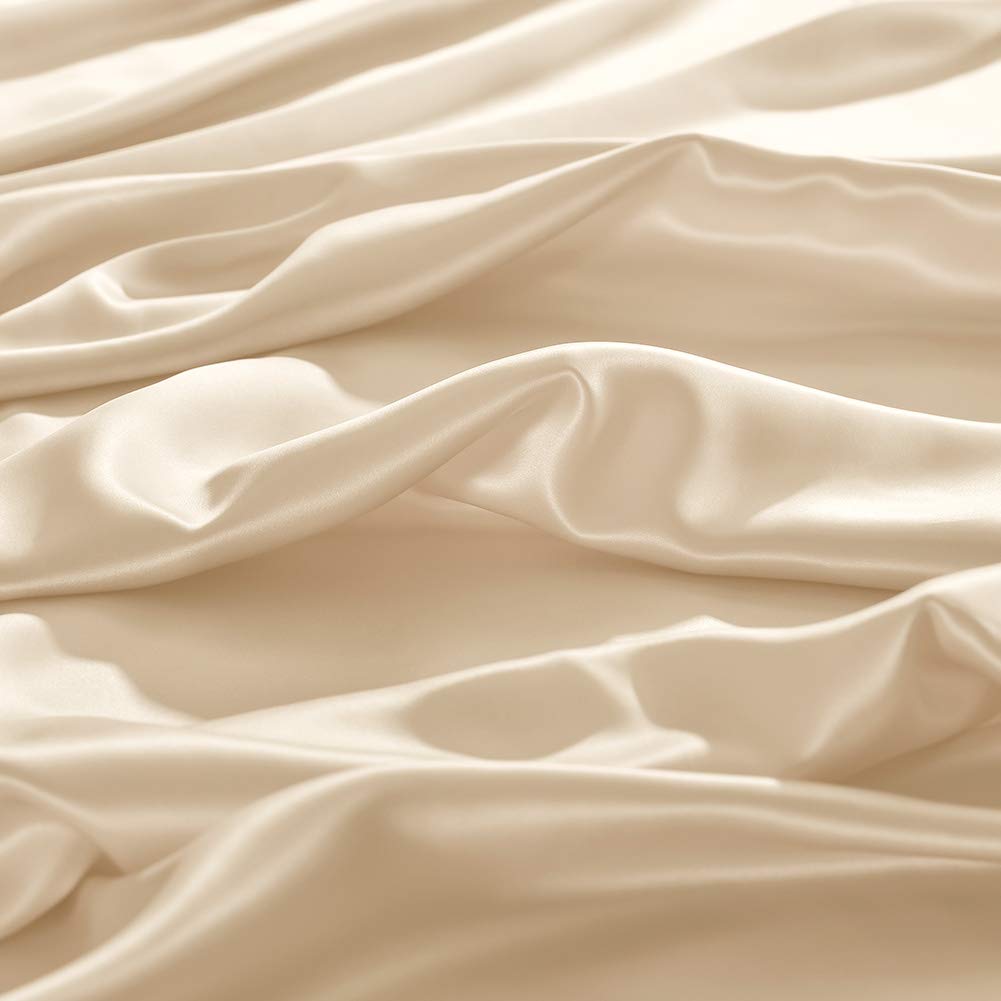 THXSILK Seidenbettwäsche Set 2 teilig, Bettbezug 135 x 200 cm und 40 x 80 cm Kissenbezug, Hypoallergen 19 Momme Maulbeerseide Bettwäsche, Ultra Weich und Glatt, Champagner