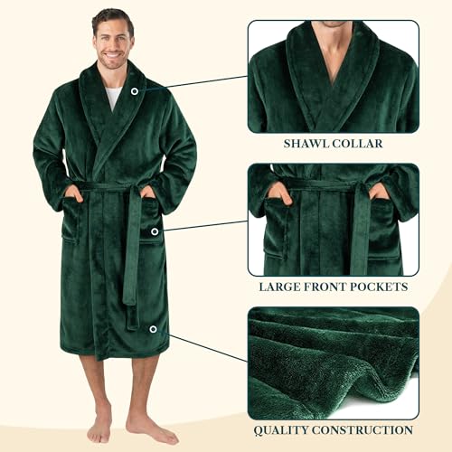 Image of PAVILIA Mens Soft Robe Bathrobe for Men, Lightweight Fleece Male Robe Long Bath Shower Spa