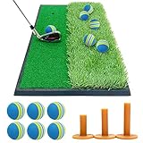 GolfStyle ゴルフマット ゴルフ 練習 マット 2WAY 人工芝 ラフ フェアウェイ ゴムマット土台が重いから動かない 素振り スイング 練習器具 室内 屋外 33×62cm ゴルフティー ゴルフボール Eセット (ブルー)