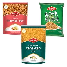 Bikaji Marvadi Sev, Aloo Bhujia & Masala Soya Sticks Combo | Ready to Eat Indian Namkeen | Crunchy Snack Pack| Authentic Indian Snack and Sweet