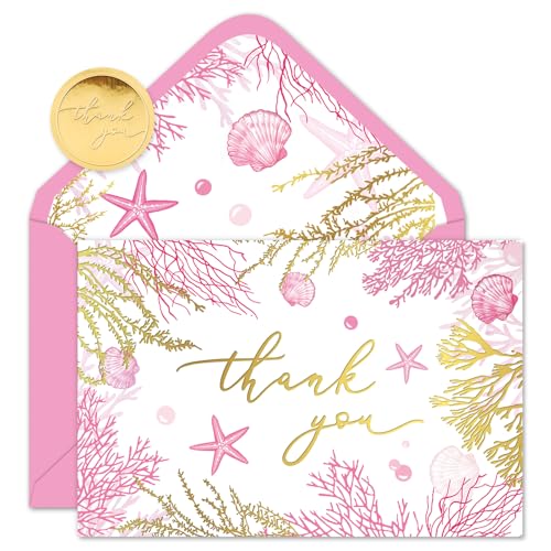 Cartes de remerciement océan rose corail 10x15 pour baby shower et mariage de plage