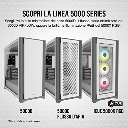 5000D Airflow Case ATX Mid-Tower con Vetro Temperato, Pannello Anteriore a Flusso d'aria elevato, Sistema di Gestione dei cavi  RapidRoute, Due Ventole da 120 mm Incluse, Bianco - Case PC - Immagine 11