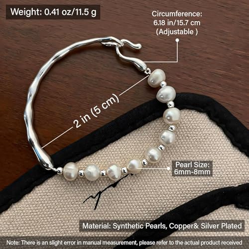 14K Gold Plated Bracelets for Women Trendy Gorgeous Pearl Baroque Bracelet Stack Hand Chain Boho Jewelry Vintage/Luxury 925 Sterling Silver Hand Jewelries Anniversary Birthday Gift for Mom Wife4
