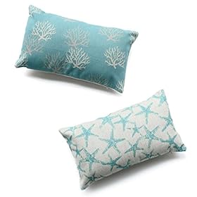Hofdeco Decorative Set of 2Pcs Throw Pillow Case Modern Aqua Turquoise Coral and Starfish Coastal Nautical Indoor… 514+NPYc1EL. SS280