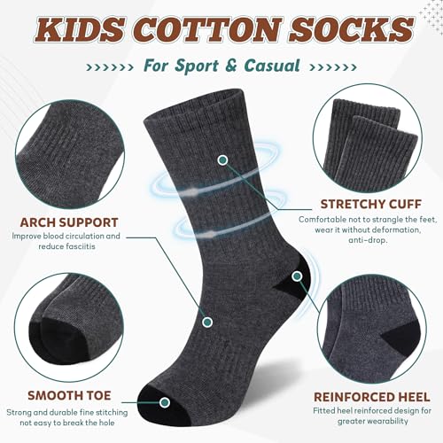 Image of SeeyAN Kids Socks Boys Crew Athletic Half Cushioned Cotton Sport Running Breathable Socks 6 Pairs