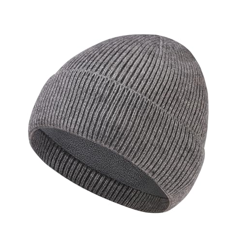 Vintermössa för män kvinnor fleecefodrad mjuk varm stickad mössa skidstrumpa manschett keps tjock snö manschett traktörhattar, Ljusgrå, one size