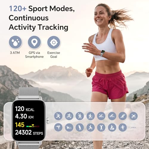 Image of Smart Watches for Women Men (2 Bands), 1.85 inch HD Alexa Smart Watch for Android Phones & iphone Compatible, 120 Sport Modes Fitness Watch, Heart Rate /SpO2 /Sleep Tracker, 3ATM Waterproof Pedometer Watch